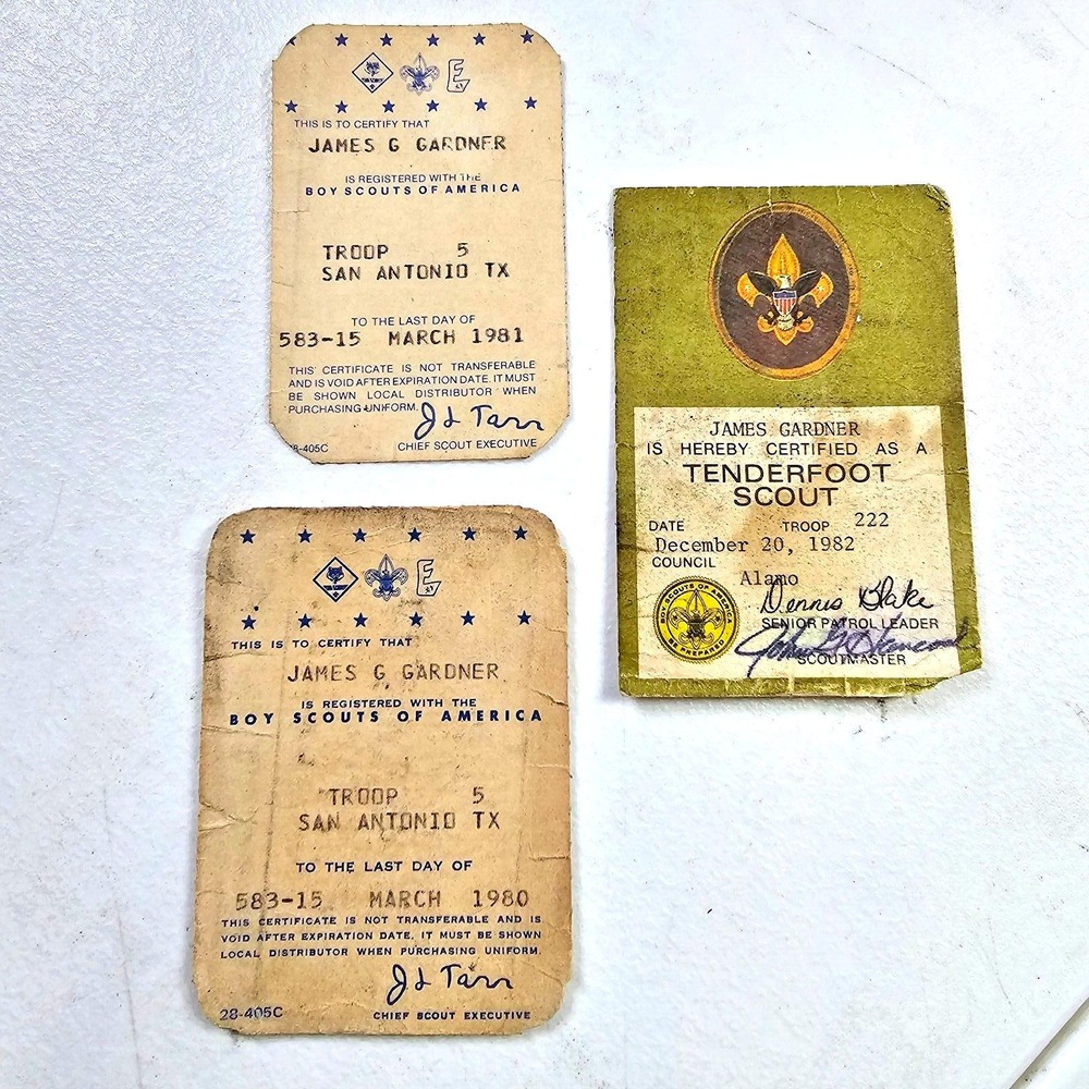 Boy Scout Membership Cards San Antonio‎ Alamo Tenderfoot 1982 198211980 50th Ann